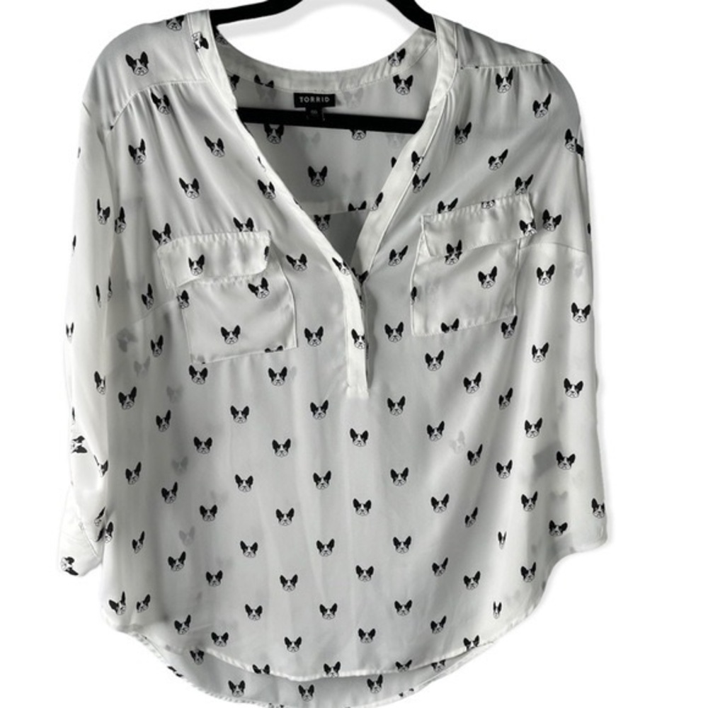 Torrid Harper Ivory Dog Print Georgette Blouse, Plus Size 3x